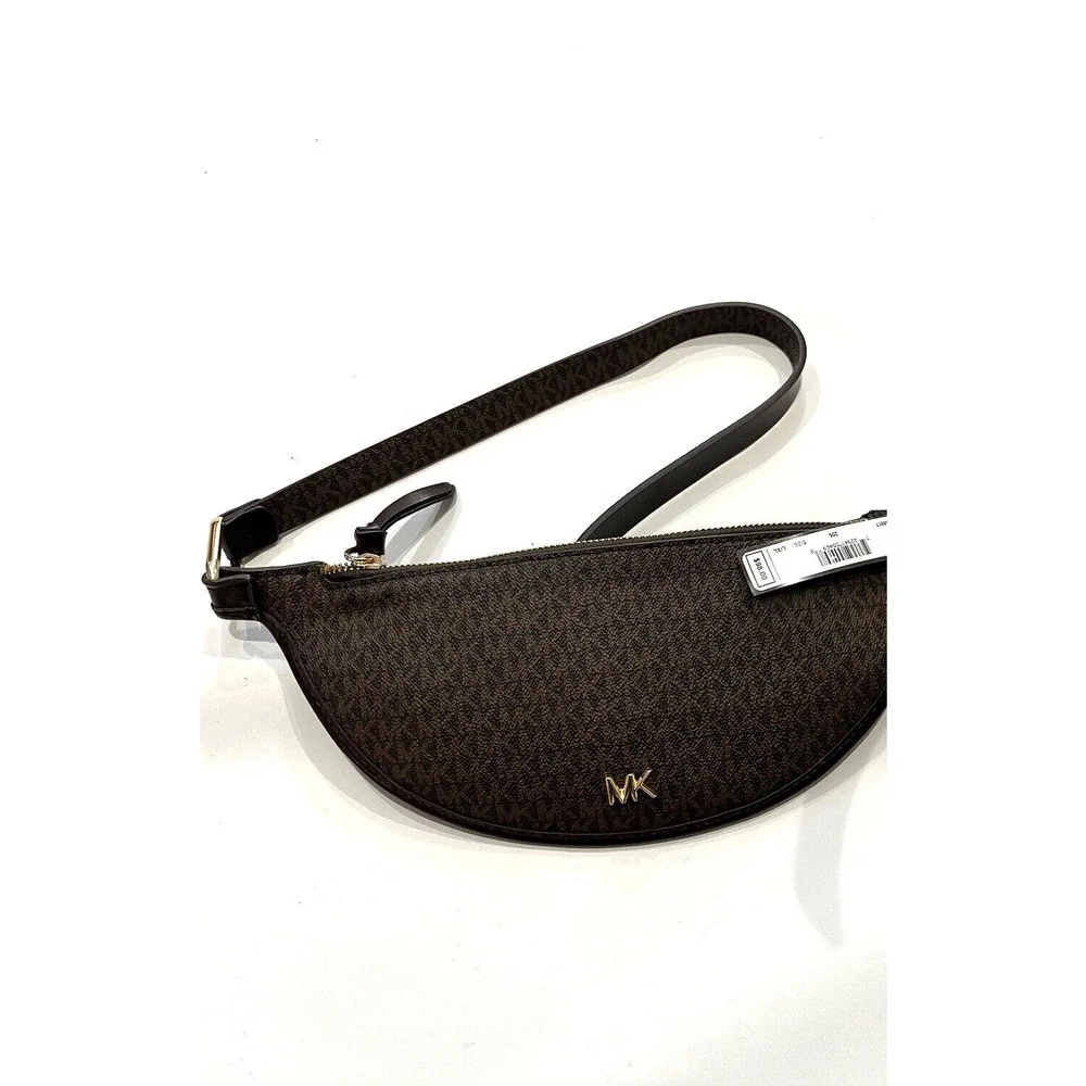 MICHAEL KORS reversible Belt Bag Brown Leather Logo Crossbody Small Medium S / M